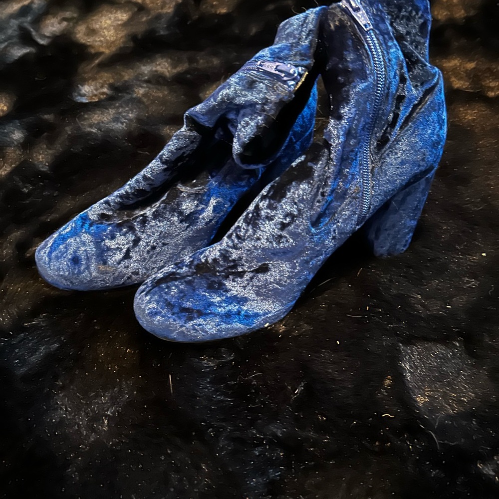 Blue Velvet Ankle Boots